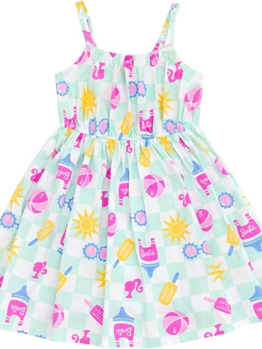 Barbie Mint Check Sundress with Pink, Yellow & Blue Summer Prints
